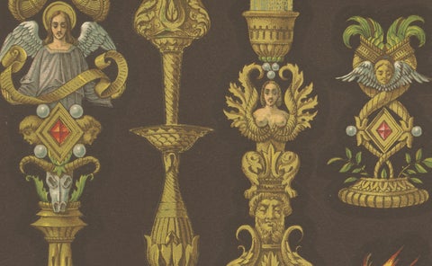 Renaissance Ornament Print, 16th-Century Candlestick and Urn Designs, 1869, close-up 4