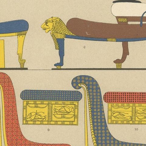 Pl. 4 Antique Print of Egyptian Furniture by Racinet, 'circa 1880', close-up 2
