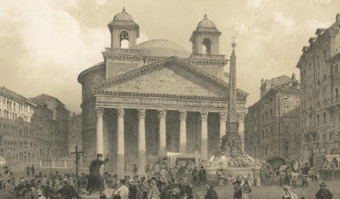 The Pantheon and Piazza della Rotonda, Rome, Benoist 1869 Lithograph, close-up 2