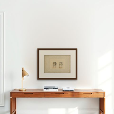 Antique Print of the Design of Two Sidetables/Furniture, circa 1900, shown framed on a wall, true to size