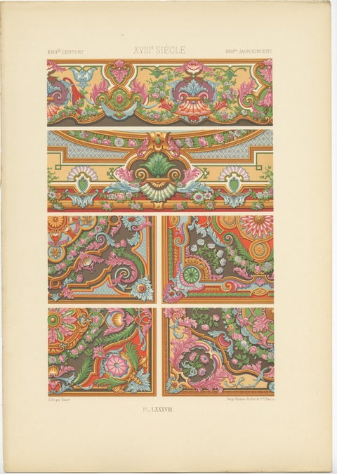 Pl. 88 Antique Print of XVIIIth Century Ornaments by Racinet, circa 1890, view 4