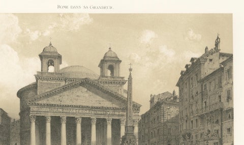 The Pantheon and Piazza della Rotonda, Rome, Benoist 1869 Lithograph, close-up 5