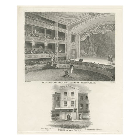 Old Print of Astley's Amphitheatre, South of Westminster Bridge, London, 1815