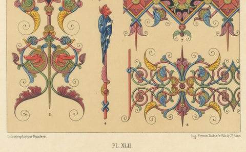 Gothic Illumination-Inspired Ornament, Middle Ages Decorative Designs, c.1869, close-up 1
