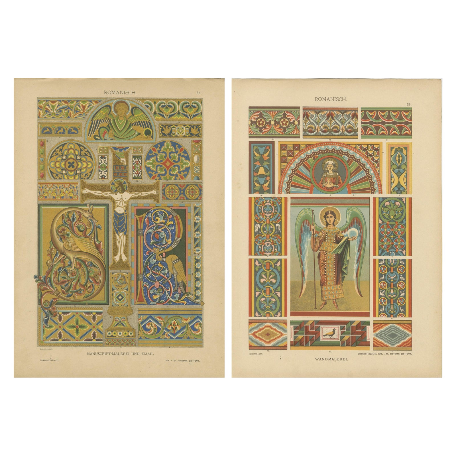 Romanesque Manuscript and Mural Art from Ornamentenschatz, 1887
