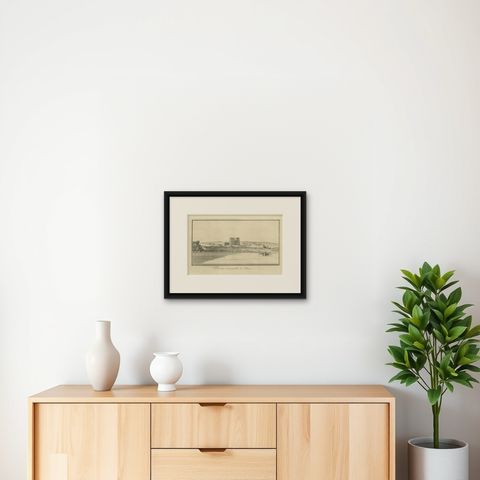 Remarkable Ruins of Sabua, Nubia, Norden Engraving 1755, shown framed on a wall, true to size