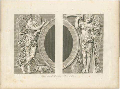 Antique Louvre Architectural Engravings Pair, French Neoclassical Reliefs, 1803, view 3