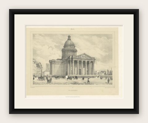 Decorative Engraved Panthéon Paris in the 1800s by Bry & Benoist, shown framed