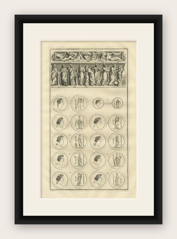 Roman Relief and Classical Medallions, Montfaucon Antiquity Explained, 1721, shown framed