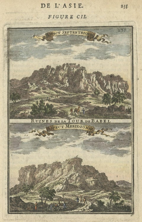 Two Antique Views of the Ruins of the Tower of Babel, Babylon, 1683, close-up 1