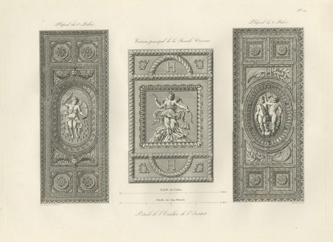 Antique Louvre Sculptures & Institut Ceiling Ornament Prints, Baltard 1803, close-up 4