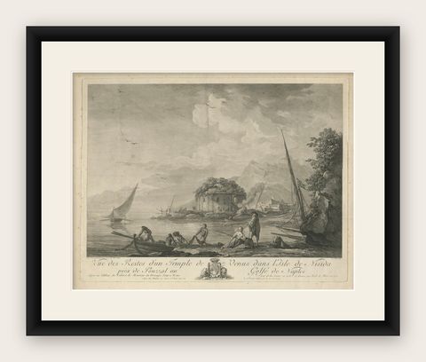 Neapolitan Ruins, Antique Engraved View of the Temple of Venus, Nisida, 1761, shown framed