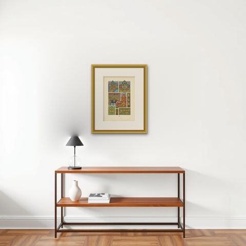 Pl. 85 Antique Print of Renaissance Architectural Motifs by Racinet 'circa 1890', shown framed on a wall, true to size