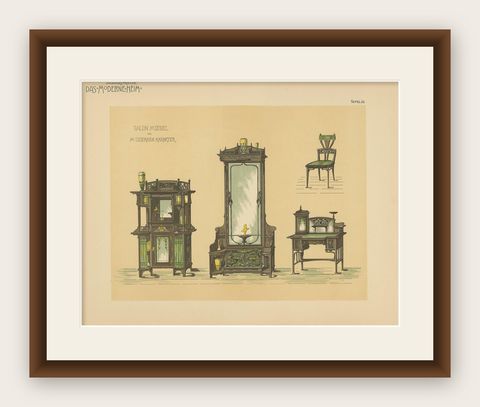 Pl. 25 Antique Print of Salon Furniture by Kramer, circa 1910, shown framed