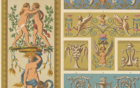 Renaissance Ornament Panel with Mythological Figures & Scrollwork, ca. 1869, close-up 5