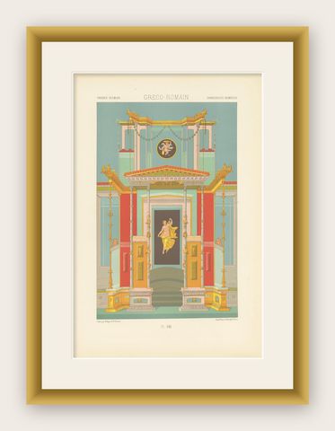 Antique Chromolithograph Print of Greek Roman Ornaments, Circa 1890, shown framed