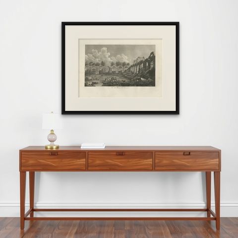 Vue des Ruines de la Vénerie, Architectural Ruins Copperplate Engraving, 1803, shown framed on a wall, true to size