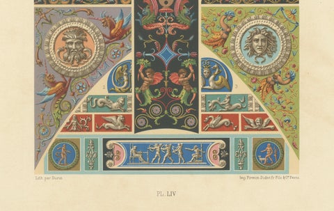 Renaissance Medallions & Mythological Grotesques, Classical Ornament, 1869, close-up 1