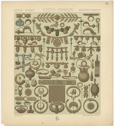 Pl. 21 Antique Print of Greece-Roman Decorative Objects by Racinet, 'circa 1880', view 3