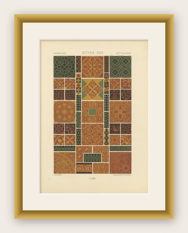 Medieval Tile Designs, Romanesque and Gothic Motifs, Plate XLVI, c.1869, shown framed