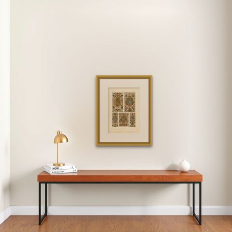 Pl. 92 Antique Print of 17th Century Decorative Paintings by Racinet, circa 1890, shown framed on a wall, true to size