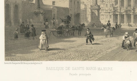 Basilica of Santa Maria Maggiore Façade, Rome, Benoist 1869 Lithograph, close-up 5