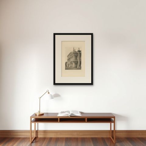 Pl. 21 Antique Print of the Column of San Todaro in Venice, circa 1890, shown framed on a wall, true to size
