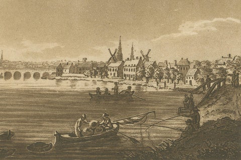 Amsterdam and the Bridge across the Amstel River, aquatint by S.Ireland, 1795, close-up 3