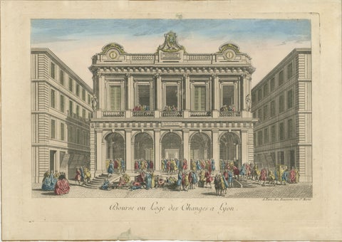 The Exchange Hall in Lyon, 18th Century Hand-Colored Engraving by Daumont, view 2