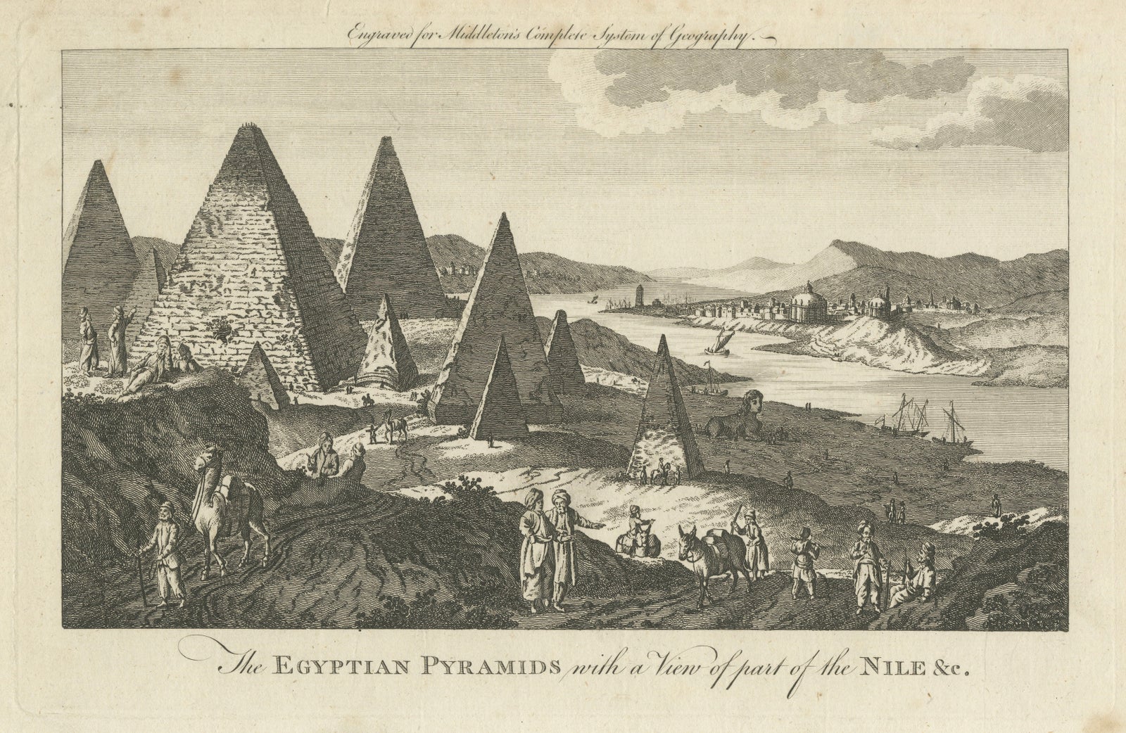 Egyptian Pyramids and the Nile, Antique Geography Engraving, c.1778