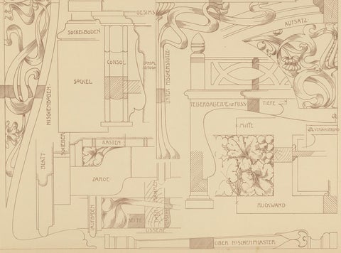 Pl. 33 Antique Print of Furniture Details by Kramer, circa 1910, view 4