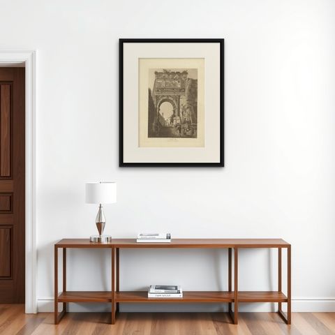 Antique Print of the Arch of Titus by Abbot '1820', shown framed on a wall, true to size