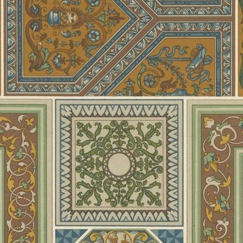 Pl. 60 Antique Print of Renaissance Ornaments by Racinet, circa 1890, close-up 1