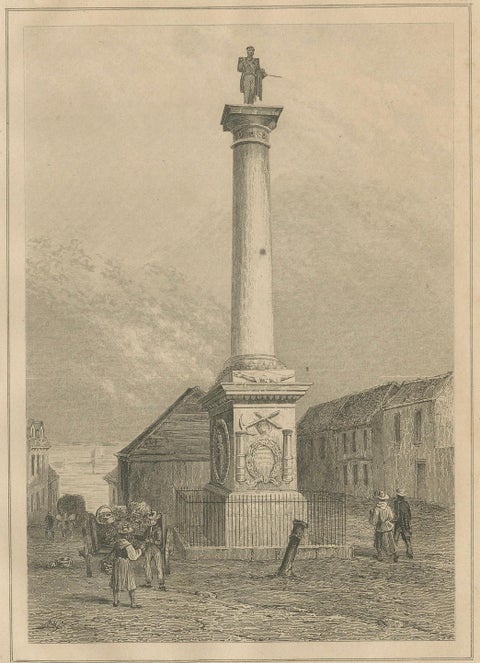 Antique Print of Nelson’s Monument in Montreal, 19th Century Canada Scene, close-up 2