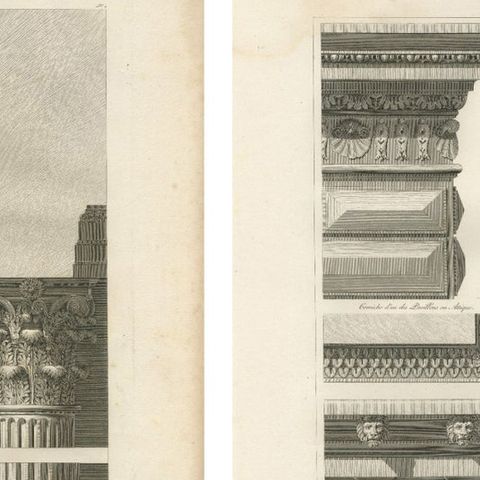 Antique French Louvre Architectural Engravings, Set of 4, Baltard 1803, close-up 1