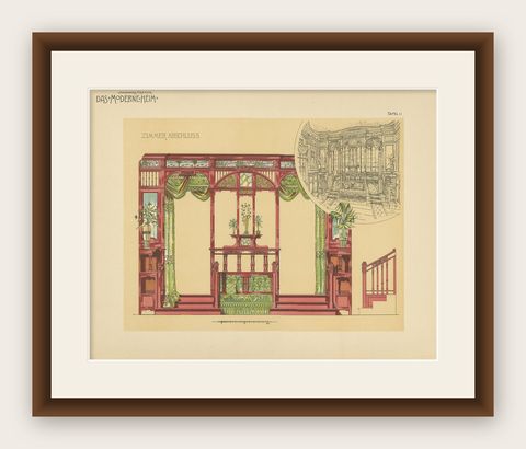 Pl. 11 Antique Print of Furniture by Kramer 'circa 1910', shown framed