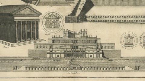 Antique Roman Temple Architecture & Archaeological Plan, Montfaucon, 1721, close-up 3
