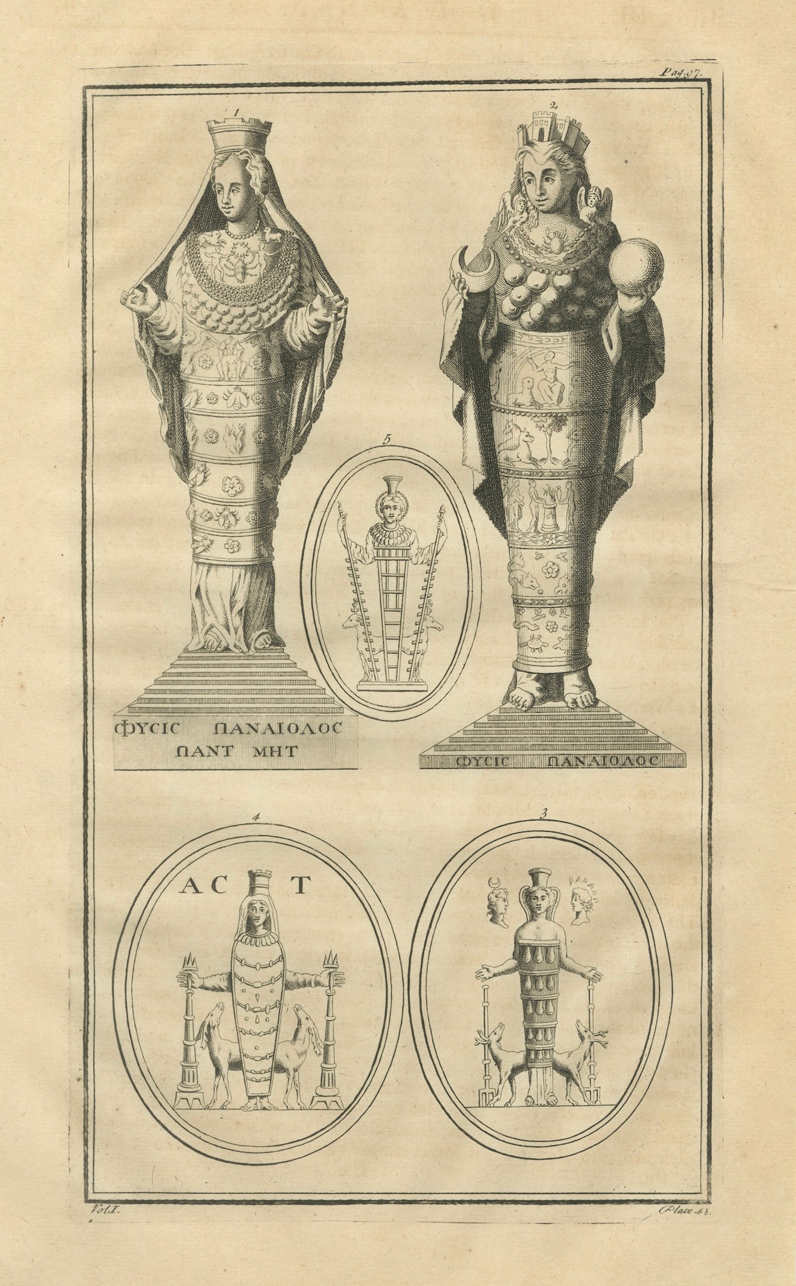 Diana of Ephesus Antique Engraving, Montfaucon Antiquité Expliquée, 1721