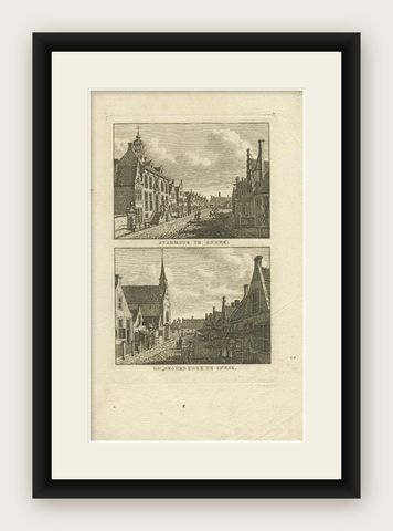 Antique Print of the City Hall of Sneek in The Netherlands, 1793, shown framed