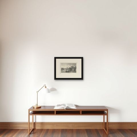 Antique Print of Frederiksborg Castle in Denmark, ca.1880, shown framed on a wall, true to size