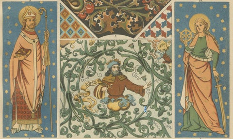 Pair of 19th Century Gothic Illuminated Ornament Prints Published in 1887, close-up 2
