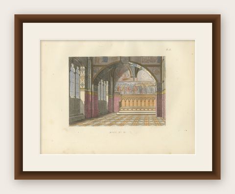 Tribunal di Balia Interior with Gothic Vaulting and Frescoed Wall Frieze, 1845, shown framed