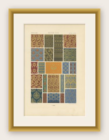 Pl. 47 Antique Print of Middle Ages Ornaments by Racinet, 'circa 1890', shown framed