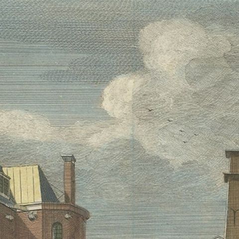Antique Print of the West India House in Amsterdam, Netherlands, C.1780, close-up 2