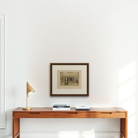 Antique Print of a Residence Interior in Batavia by M.T.H. Perelaer, 1888, shown framed on a wall, true to size