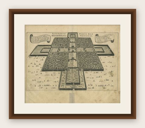 Original Antique Print of the Imperial Palace in Beijing, China, 1668, shown framed