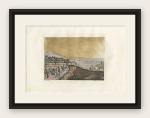 Old Handcolored Print of Ruins Between Rama and Jerusalem by Ferrario, '1831', shown framed
