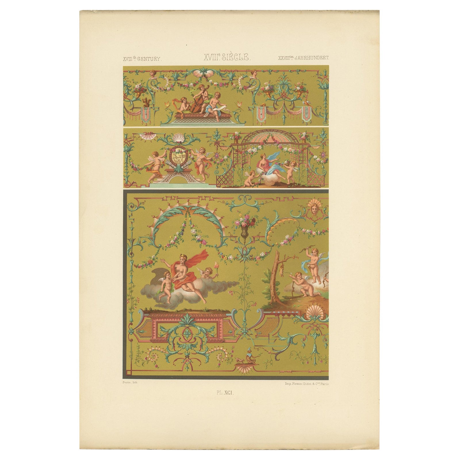 Pl. 91 Antique Print of XVIIIth Century Ornaments by Racinet, circa 1890