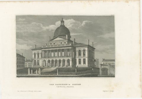 Boston State House on Beacon Hill, Antique Steel Engraving ca. 1850, view 2