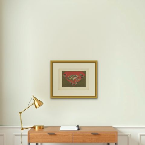 Antique Print of Tapestry ‘Japan’ by G. Audsley, 1882, shown framed on a wall, true to size